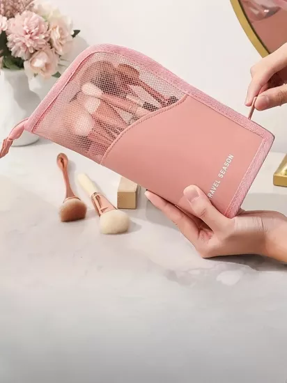 Geniş Kapasiteli Çok Bölmeli ve File Cebi Olan Dayanıklı Polyester Mevsimlik Tasarım Şık Makyaj Çantası