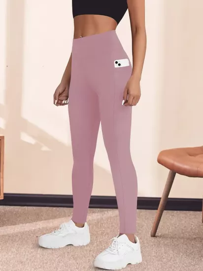 Yüksek Bel Yoga Taytı Cepli Rahat, Esnek Polyester-Elastan Karışımı Fitness, Koşu & Günlük Kullanım için Mükemmel, Makinede Yıkanabilir