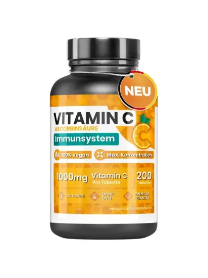 Yüksek Doygunluk 1000Mg C Vitamini 200 Tabletli %100 Vegan Bağışıklık Sistemi, Cilt, Yorgunluk, Kollajen Oluşumu