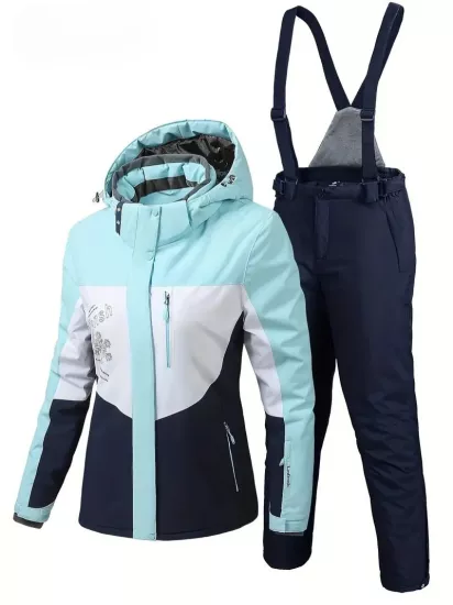 Tam Takım Kadın Kayak Kıyafeti Fermuarlı Polyester Dış Mekan Kış Spor Ekipmanı ile Şapka Ceketi Esnemez Kumaş, Pantolon, Kayak ve Snowboard İçin Uygun