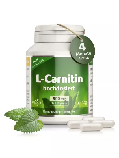 Yüksek Doygunlukta, 500 Mg - 120 Kap, Vegan. Saf L-Karnitin Doğal Fermentasyon ile Üretilmiş. Yapay Eklentiler Olmadan, Laboratuvarda Test Edilmiştir