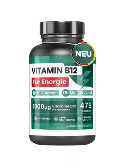 1000mcg Vegan B12 Vitamini Günlük 1 Adet (15+ Ay İçin), Enerji, Yorgunluk ve Bağışıklık Sistemi İçin, Yüksek Kalite Sianokobalamin, GDO’suz