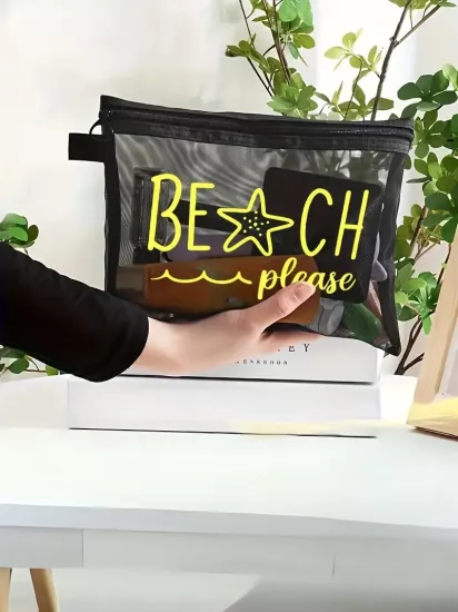 Plaj Baskılı Tropikal Deniz Yıldızı Temalı Günlük Kullanım İçin Plaj ve Yaz Makyaj Çantası