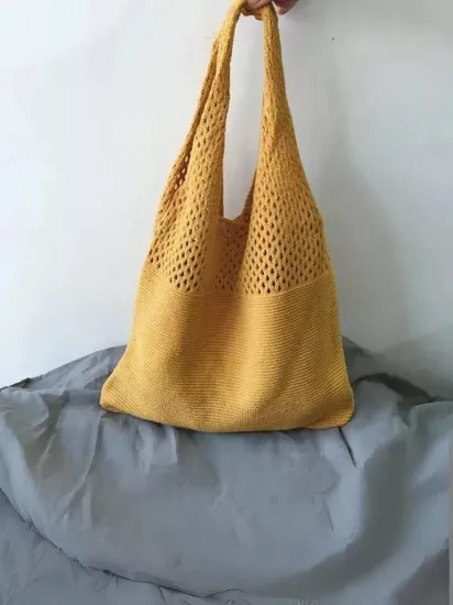 Basit Retro Hollow Örgü Çanta, Geniş Kapasiteli Kadınlar İçin Dokuma Omuz Çantası