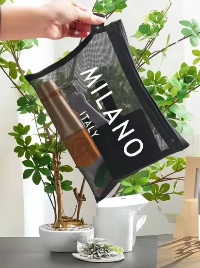 İtalyan Baskılı Dayanıklı Polyester Sağlam Fermuarlı Kapama Şık Zarif Makyaj Çantası