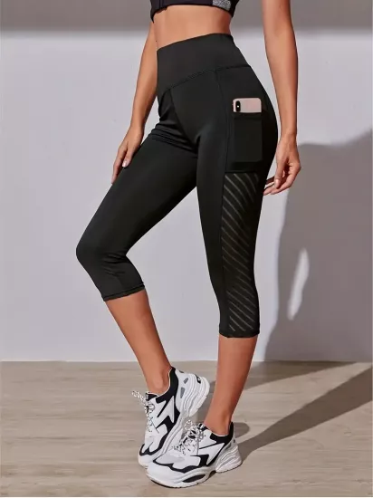 Geniş Bel Kısmı Karın Kontrollü Spor Capri Taytı Yüksek Bel Dikişli