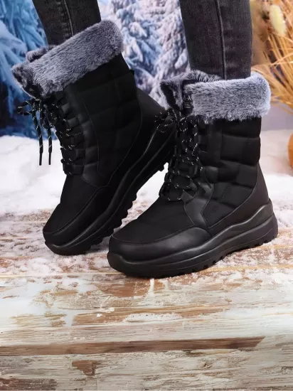 Peluş Polar Astar Yüksek Taban Soğuk Havada Etkili Siyah Kadın Kar Botu