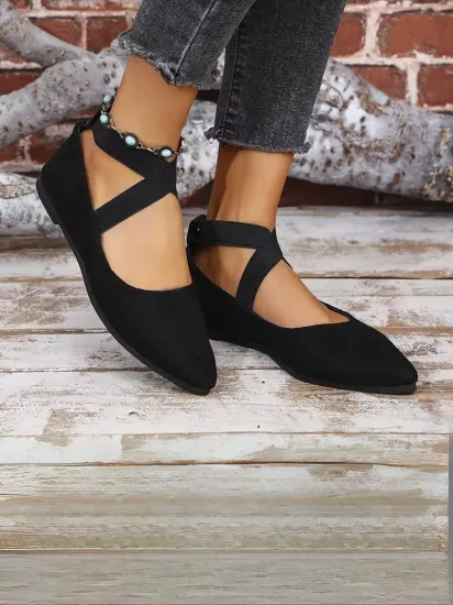 Sivri Burun Hafif Rahat Kaymaz Taban Kemer Detaylı Siyah Kadın Babet 