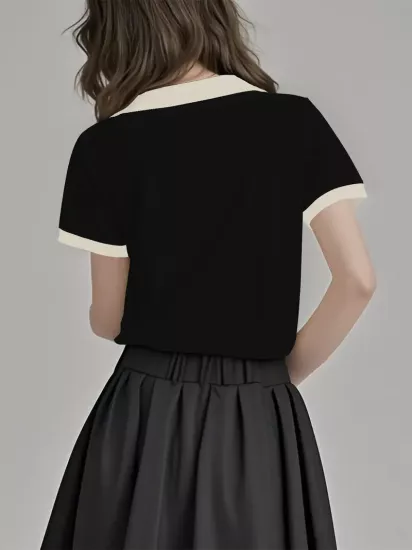 Polo Yaka Dokuma Slim Fit Siyah T-Shirt