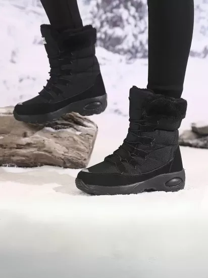 Peluş Astarlı Yüksak Taban Kamuflaj Desenli Rahar ve Şık Siyah Kadın Bot