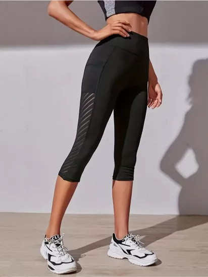 Geniş Bel Kısmı Karın Kontrollü Spor Capri Taytı Yüksek Bel Dikişli