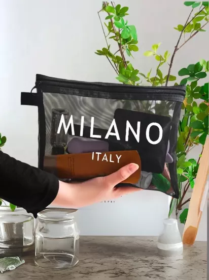 İtalyan Baskılı Dayanıklı Polyester Sağlam Fermuarlı Kapama Şık Zarif Makyaj Çantası