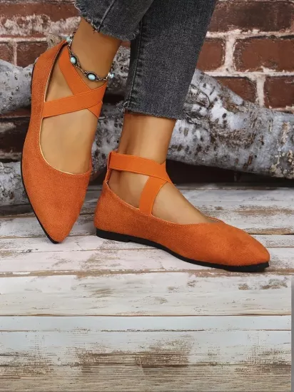 Sivri Burun Hafif Rahat Kaymaz Taban Kemer Detaylı Turuncu Kadın Babet 