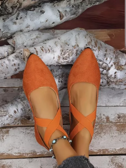 Sivri Burun Hafif Rahat Kaymaz Taban Kemer Detaylı Turuncu Kadın Babet 