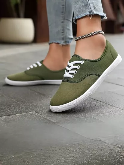 Düşük Tabanlı Bağcıklı Hafif ve Rahat Günlük Kullanım İçin Yeşil Kadın Sneaker