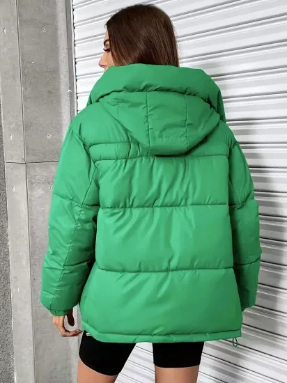 Dik Yaka Kışlık Çift Cepli Yeşil Kadın Şişme Mont