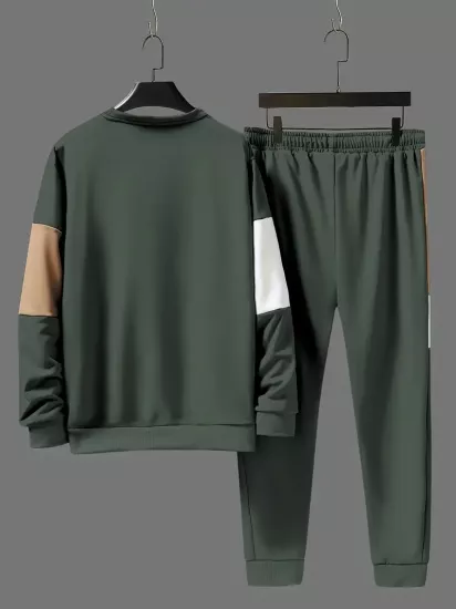 Günlük Bisiklet Yaka Sweatshirt & Jogger Takımı Renk Bloklu, Polyester Karışımı, Makinede Yıkanabilir - İlkbahar/Sonbahar için Mükemmel