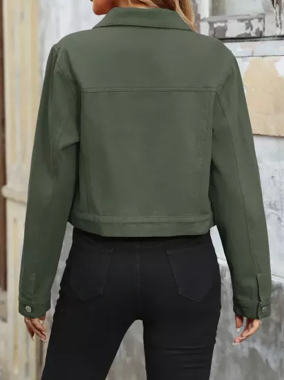 Klasik Şehirli Tarzda Günlük Kullanım İçin Yeşil Kadın Jean Ceket
