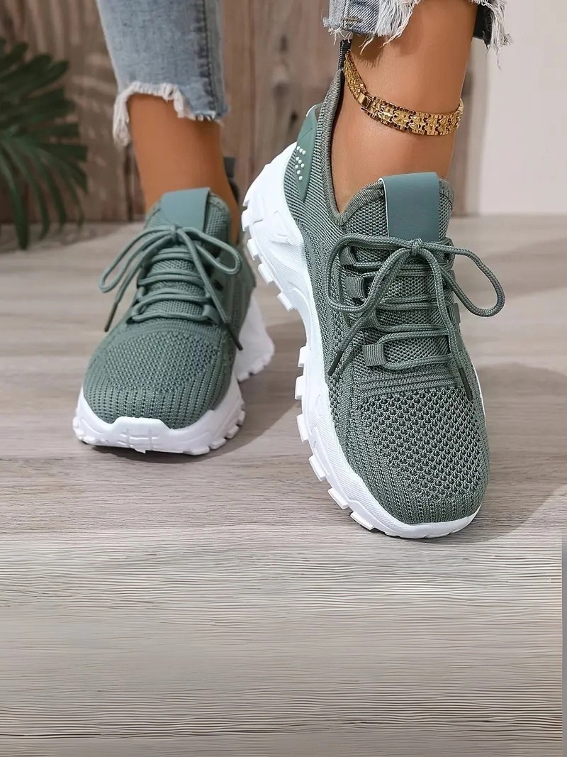 Bağcıklı Rahat Günlük Kullanım İçin Spor Tarz Yeşil Kadın Ayakkabı